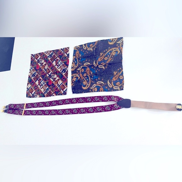 Men 2 Italian silk pocket square and suspender with adjustable strap. - Picture 2 of 4